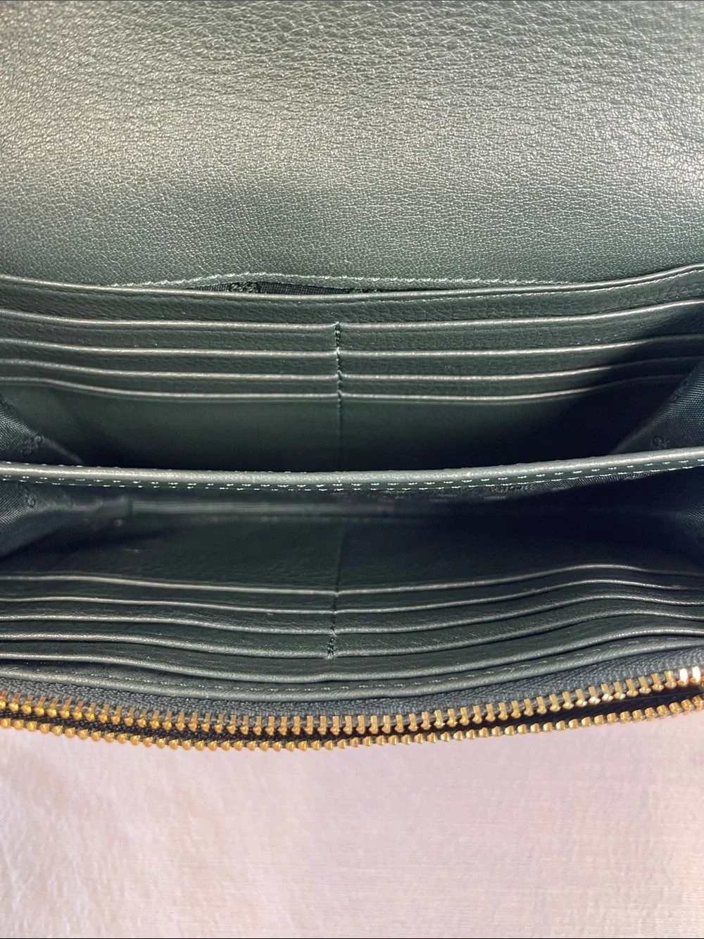 Tory Burch Britten Chain Wallet Crossbody Pebbled Leather Green Gold Authentic